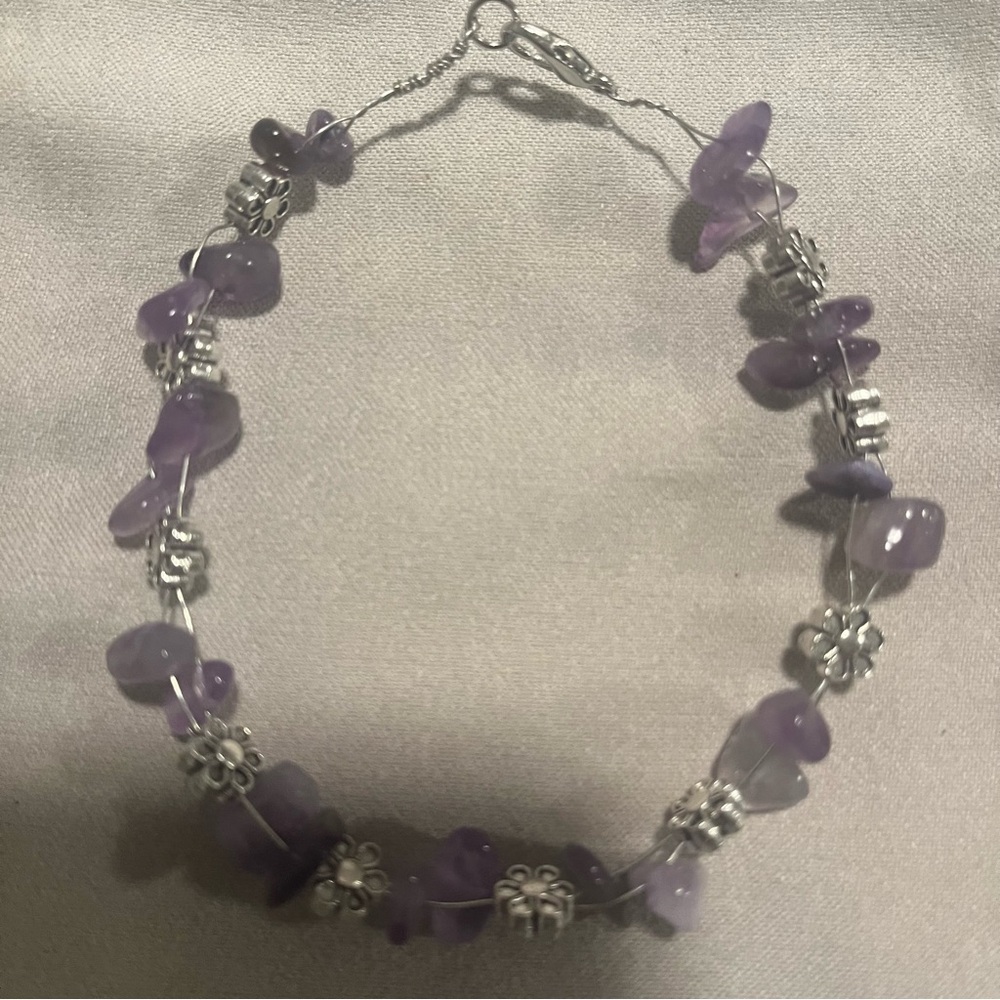 Amethyst Wire Wrap Beaded Bracelet Handmade Purple Silver NWT